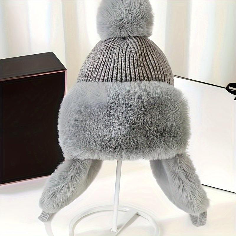Bonnet Femme Hiver Douillet avec Couvre-Oreilles et Pompon