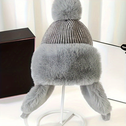 Bonnet Femme Hiver Douillet avec Couvre-Oreilles et Pompon