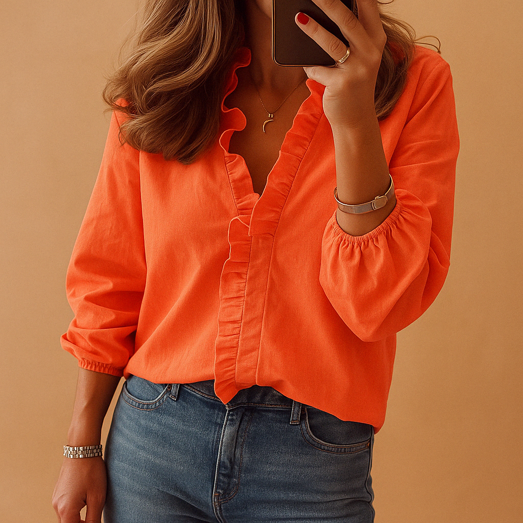 Blouse Féminine Corail à Fleurs Manches Élégantes - LuxeStyle