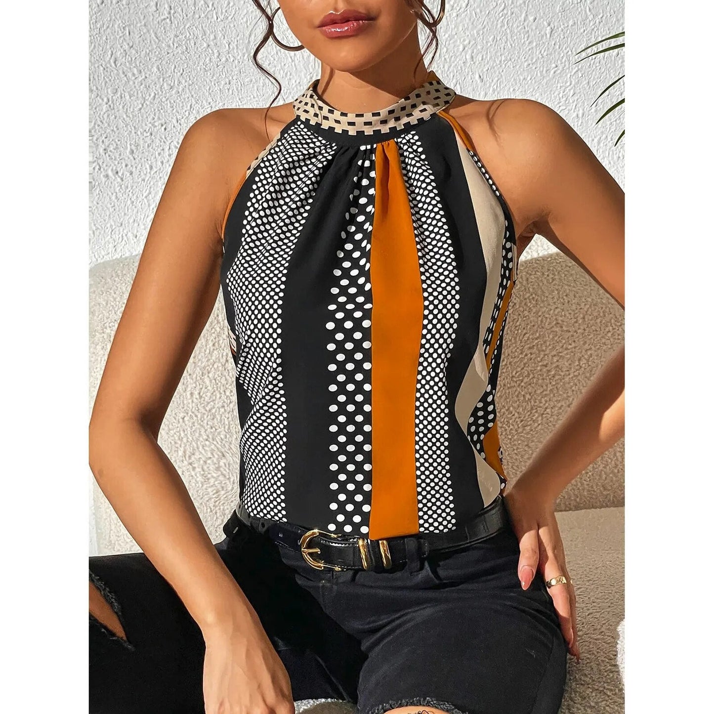Débardeur Femme Col Haut Motif Coloré