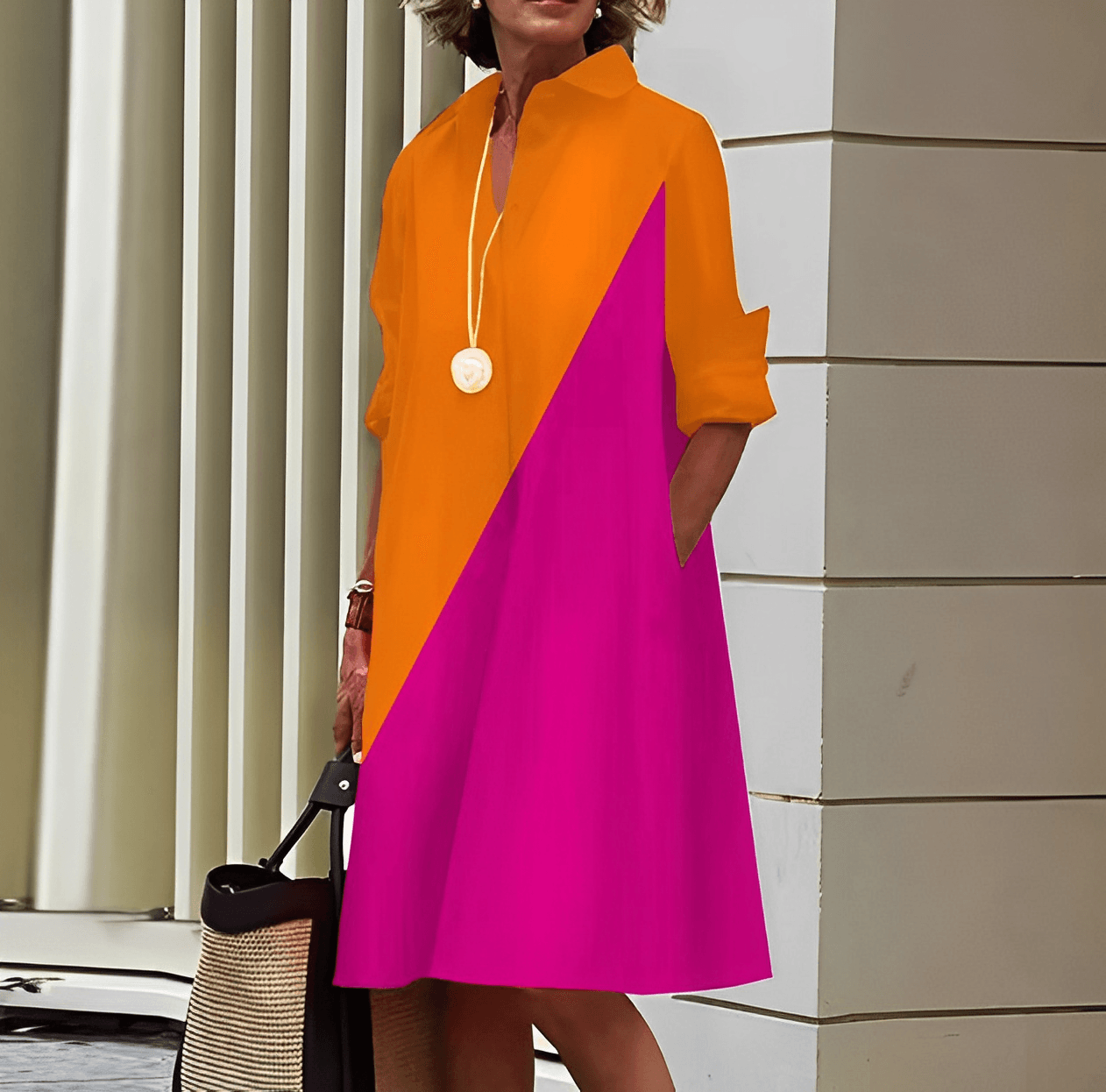 Robe chemisier élégante femme mi-longue - LuxeStyle