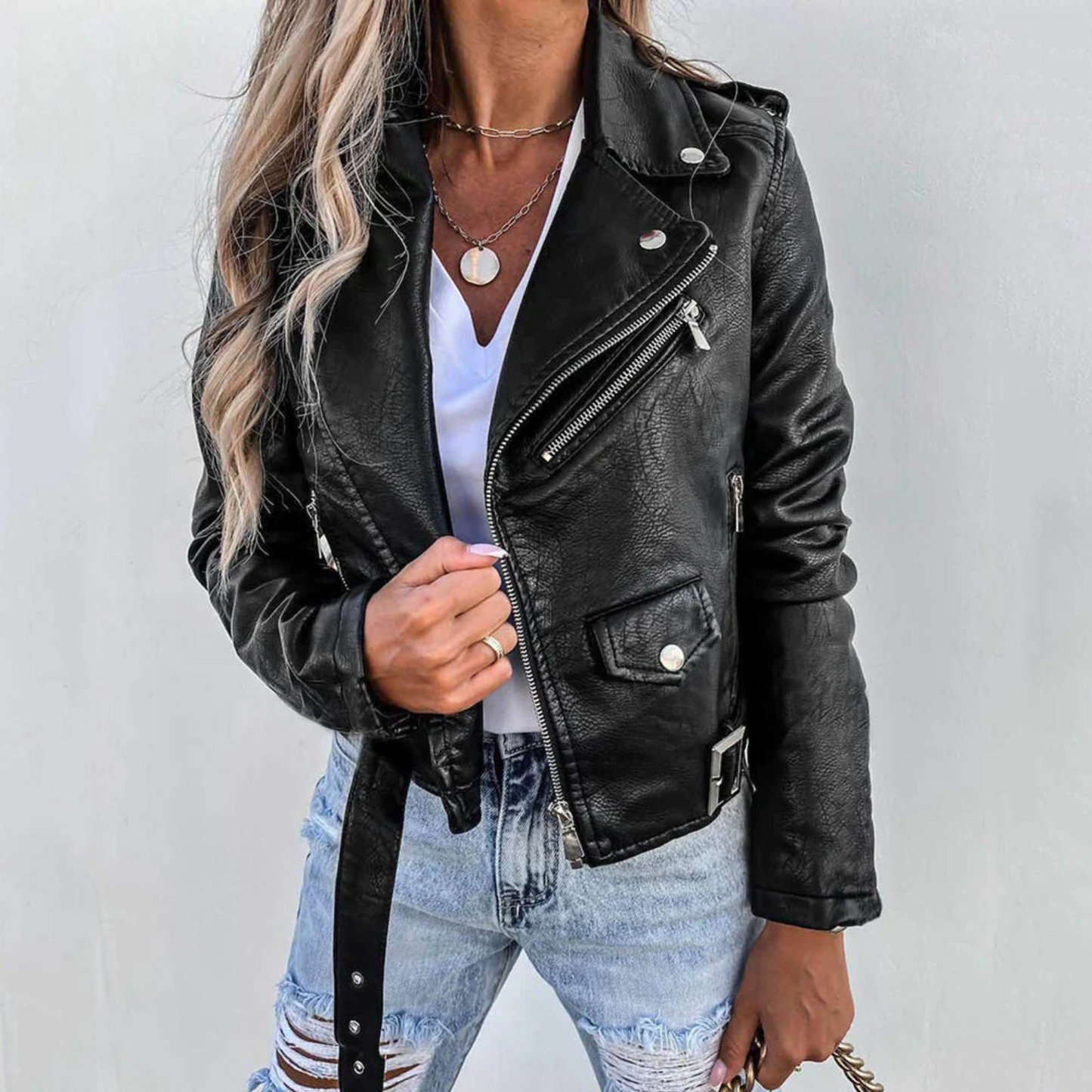 Veste Cuir Féminine Chic - Cuir Souple avec Col Tailleur & Look Tendance