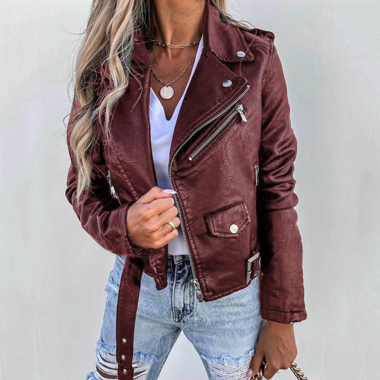 Veste Cuir Féminine Chic - Cuir Souple avec Col Tailleur & Look Tendance - LuxeStyle