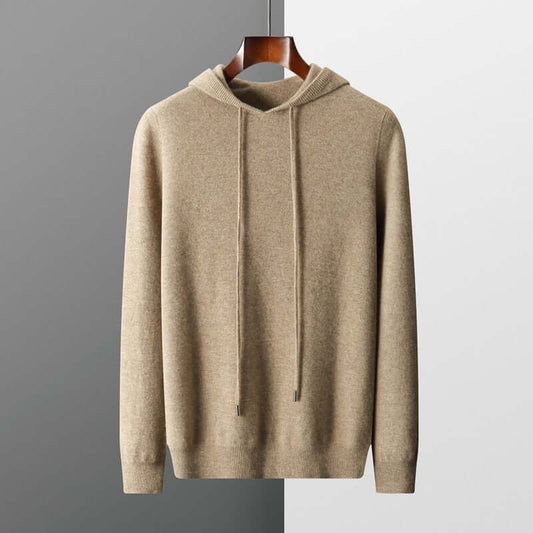 Pull Capuche Laine Châle Homme Brun - LuxeStyle