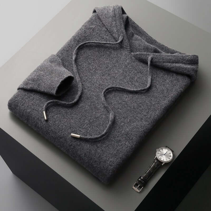 Pull Capuche Laine Châle Homme Brun
