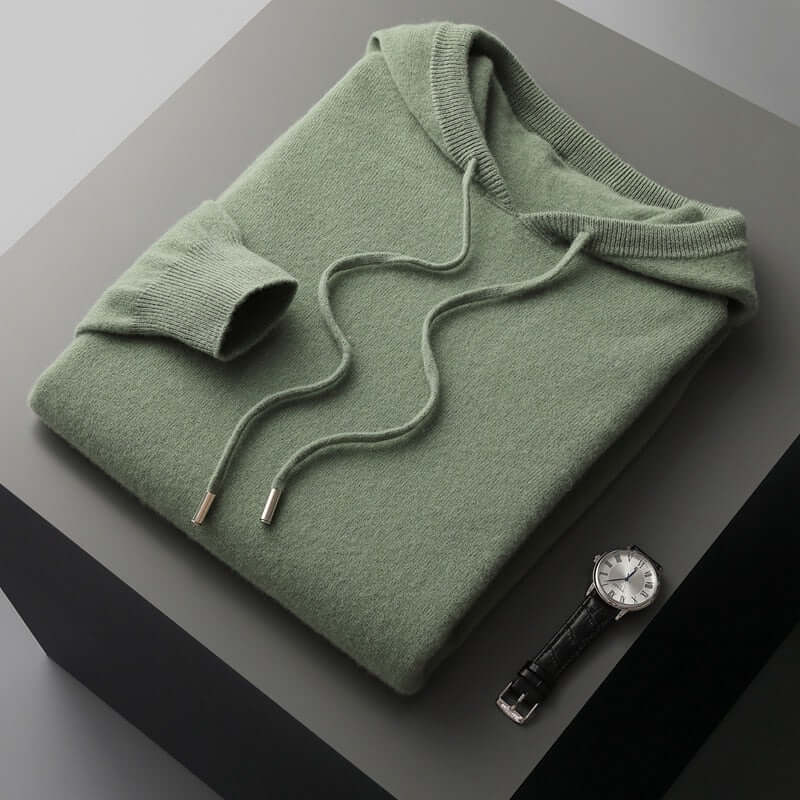 Pull Capuche Laine Châle Homme Brun
