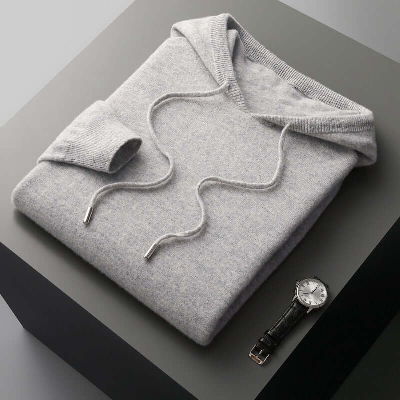 Pull Capuche Laine Châle Homme Brun