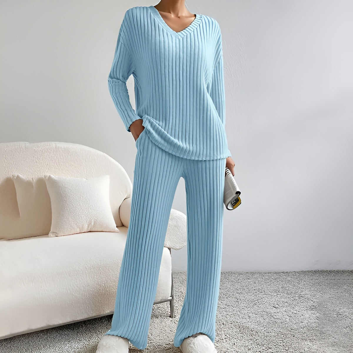 Tenue Femme Hiver Tricot Pull et Pantalon Chaud