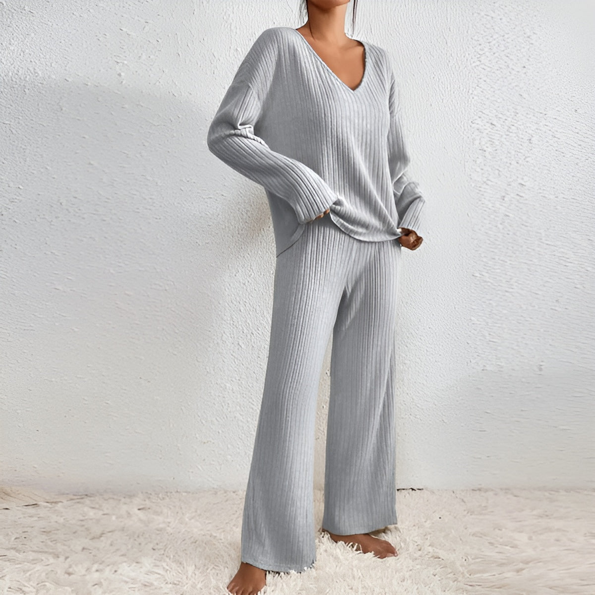 Tenue Femme Hiver Tricot Pull et Pantalon Chaud