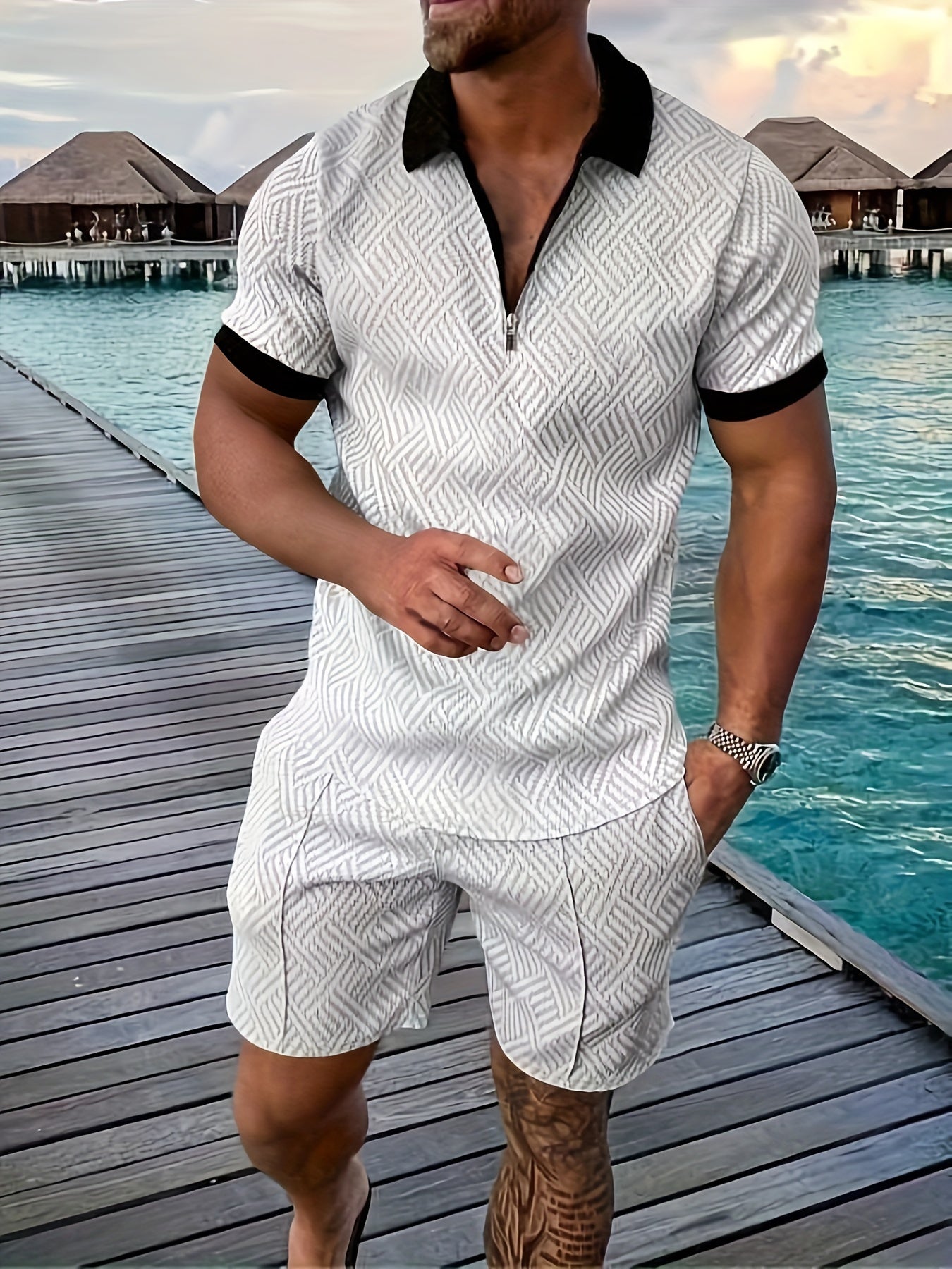 Ensemble Homme Été – Short Décontracté avec Haut Zippé & Tissu Léger