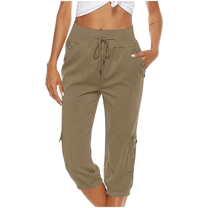 Pantalon court femme confortable avec poches élastiques