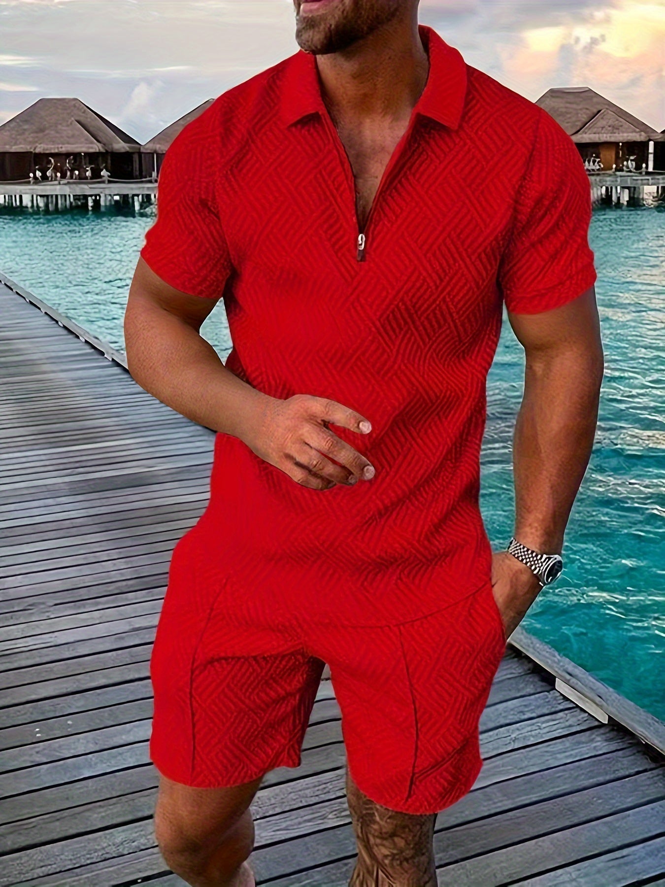Ensemble Homme Été – Short Décontracté avec Haut Zippé & Tissu Léger