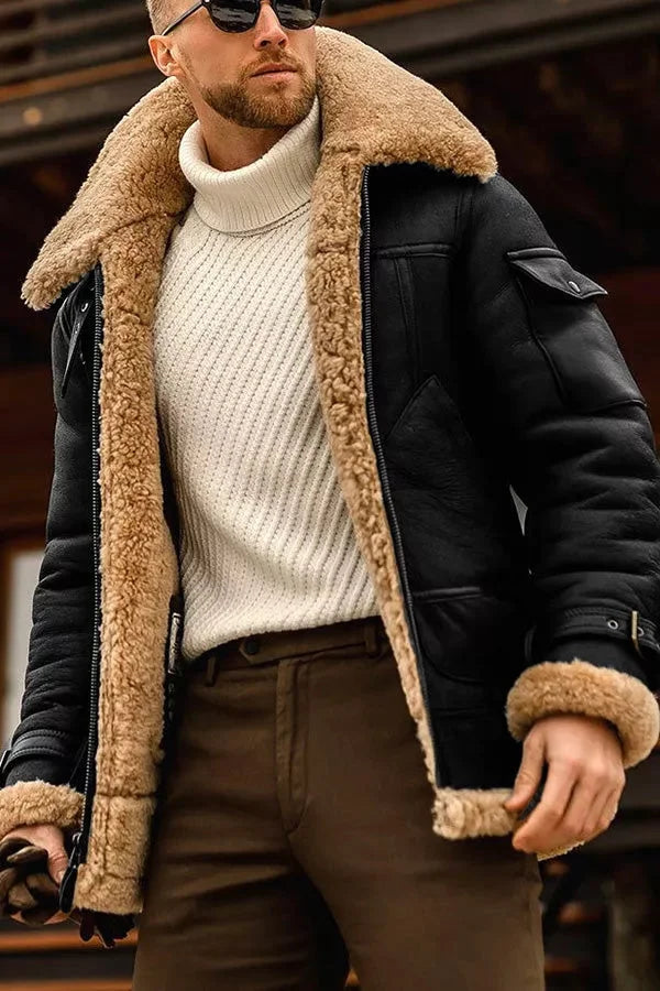 Blouson cuir brun doublé fourrure luxe