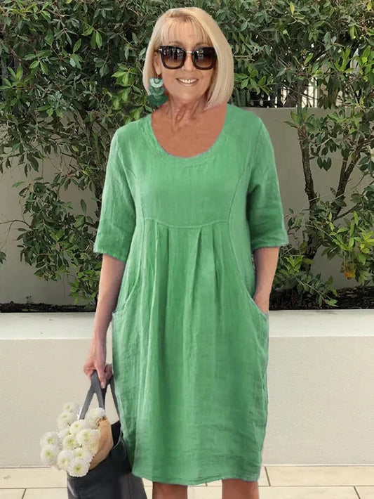 Robe Femme Décontractée en Coton - Tunique Midi avec Poches - LuxeStyle