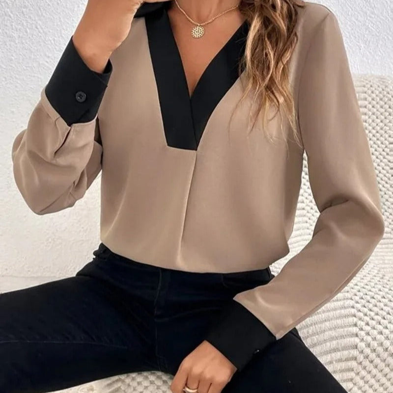 Chemisier Femme Chic Col V Manches Longues - LuxeStyle
