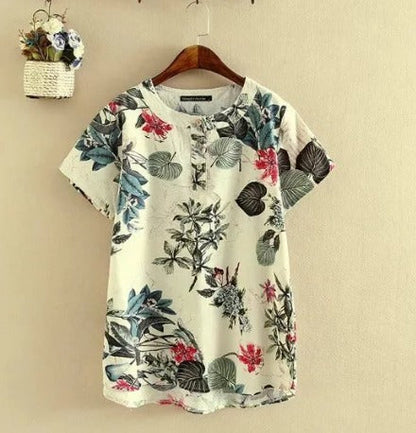 T-Shirt Élégant Floral - Chemisier Décontracté Femme en Coton