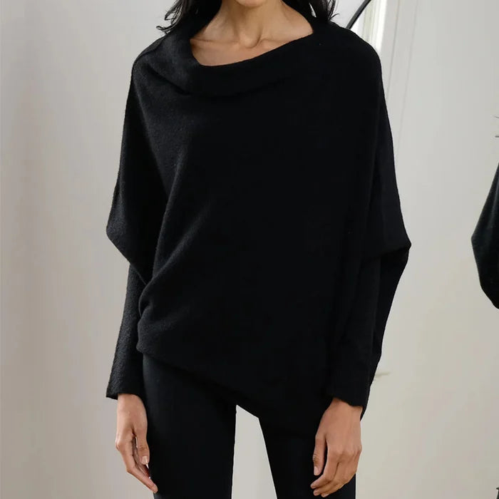 Pull Femme Laine Châle Noir Élégant