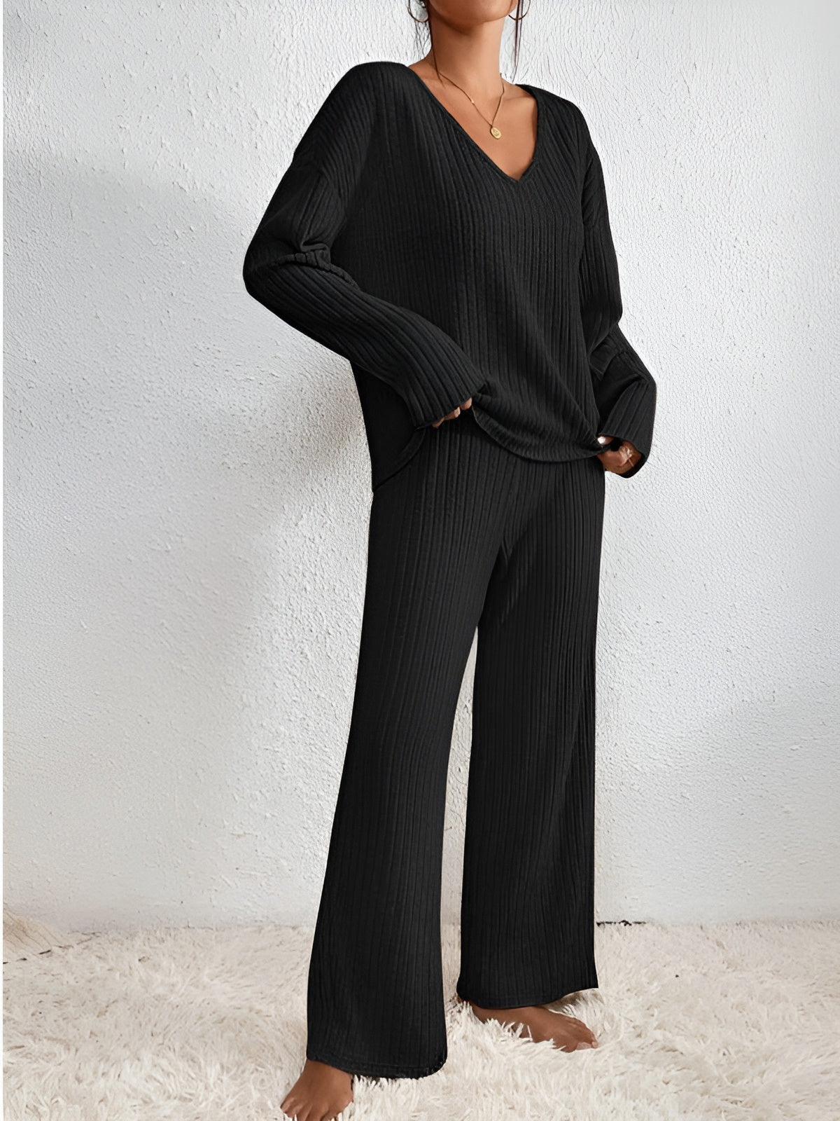 Tenue Femme Hiver Tricot Pull et Pantalon Chaud