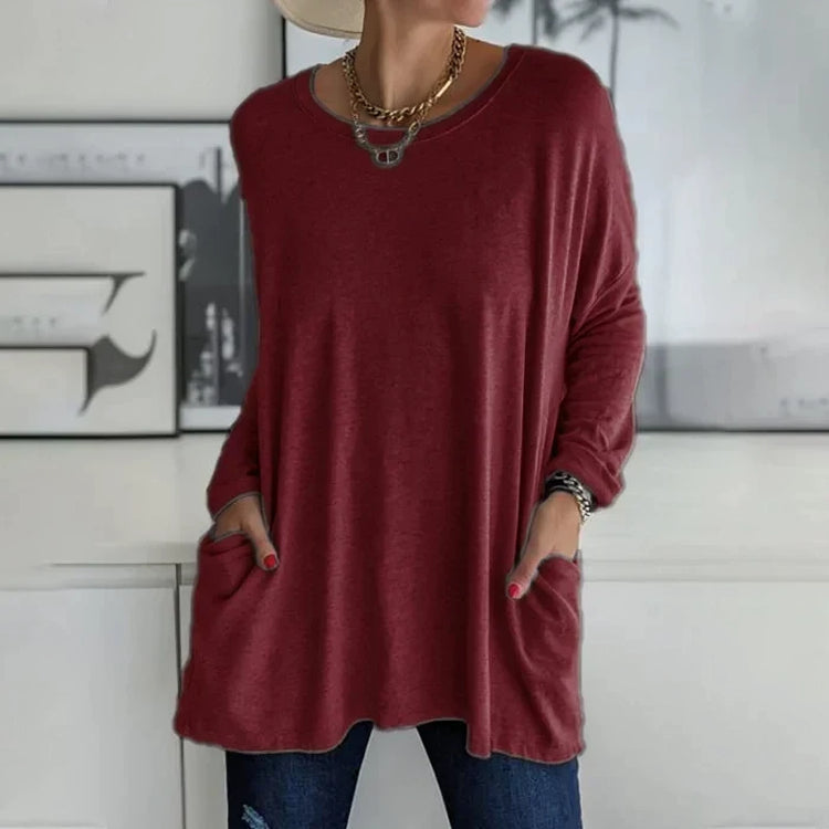 Pull Femme Chaud en Laine avec Manches Longues et Poches