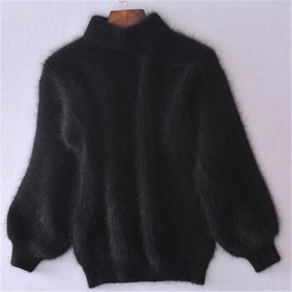 Pull Femme Hiver Rose Doux Col Montant