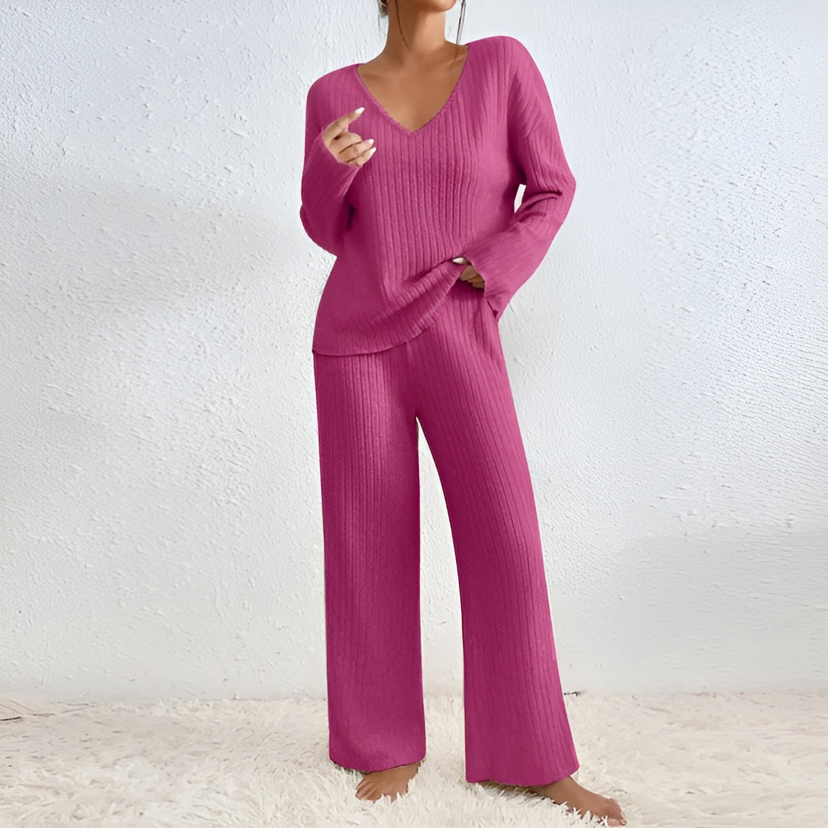 Tenue Femme Hiver Tricot Pull et Pantalon Chaud