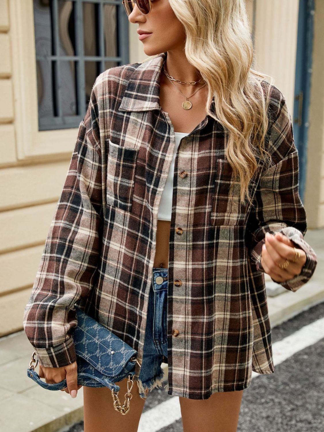 Chemise Femme à Carreaux Classique Manches Longues Tendance Moderne