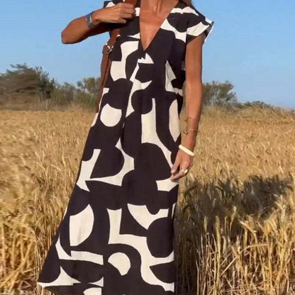 Robe Femme Décontractée Col V Colorée Style Asiatique