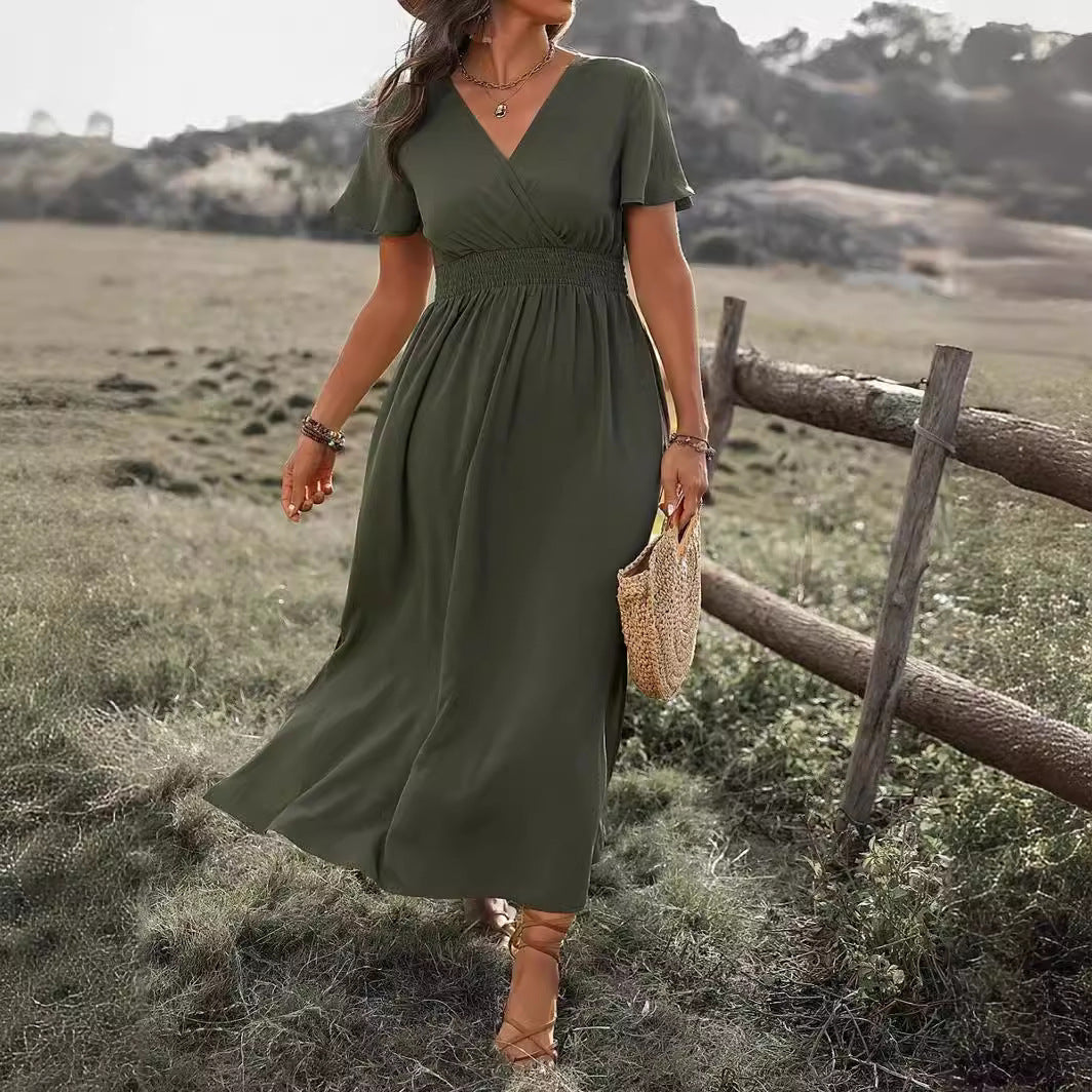 Robe Femme Longue Noire Élégante avec Ceinture et Coupe Fluide