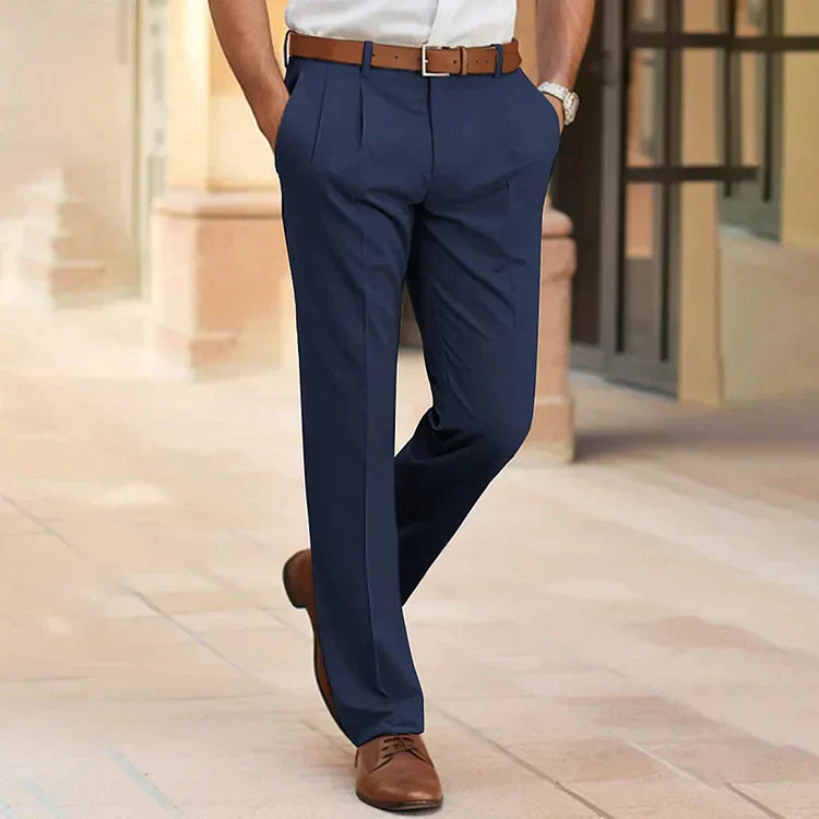 Pantalon Classique Homme Marine avec Ceinture Cuir