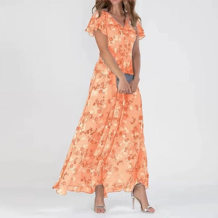 Robe Été Longue Corail pour Femme avec Ceinture - LuxeStyle