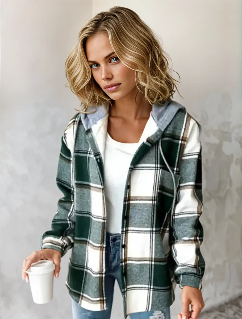 Chemise à carreaux fraisée verte et blanche pour femme → Chemise carreau chic vert clair pour femme - LuxeStyle