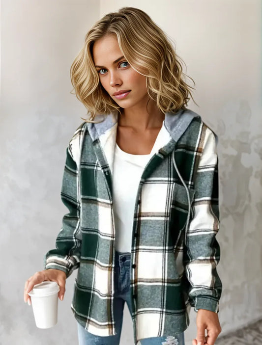 Chemise à carreaux fraisée verte et blanche pour femme → Chemise carreau chic vert clair pour femme - LuxeStyle