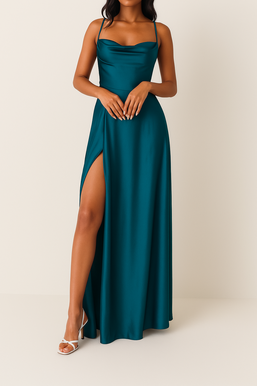 Robe longue verte décolletée pour femme élégante