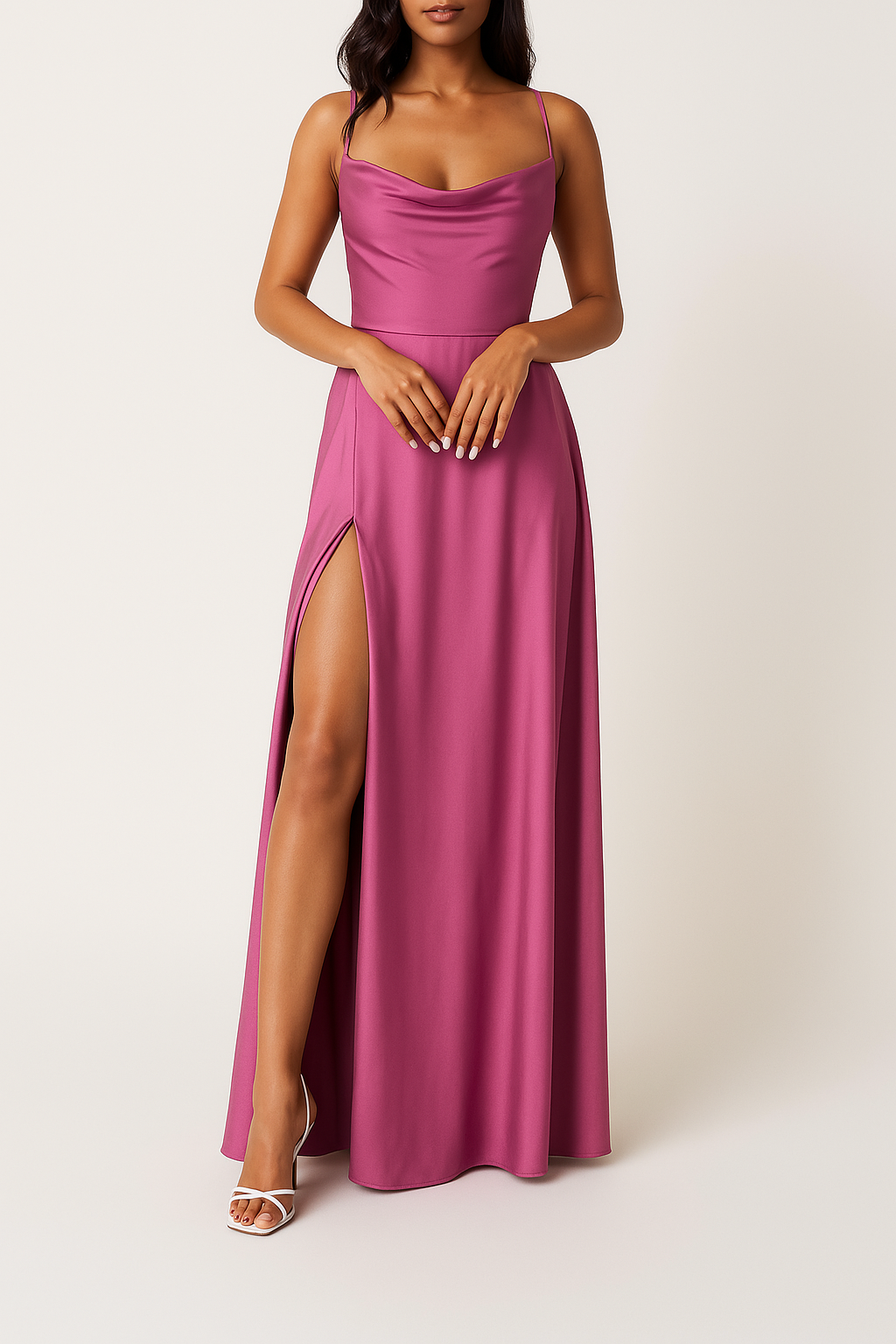 Robe longue verte décolletée pour femme élégante