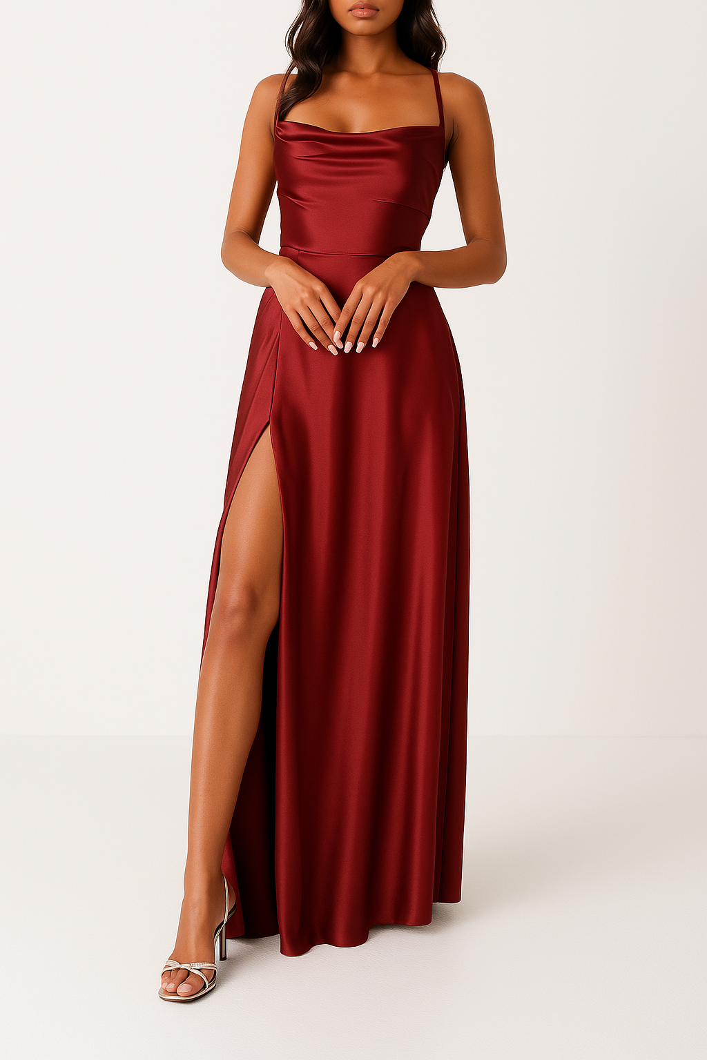 Robe longue verte décolletée pour femme élégante