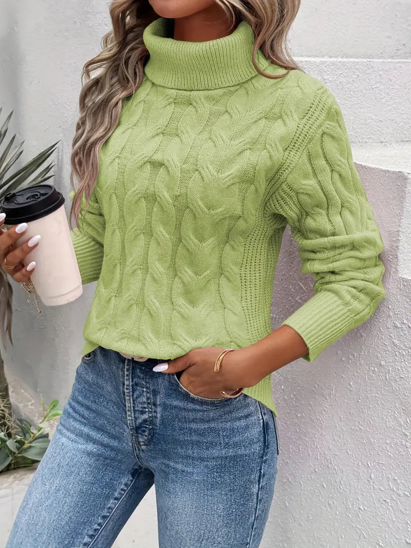 Pull Femme Hiver Col Roulé Fleur Décontracté