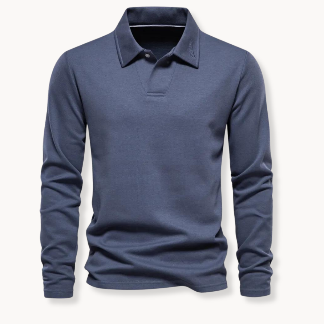 Chemise Polo Classique Homme Manches Longues Marine - LuxeStyle