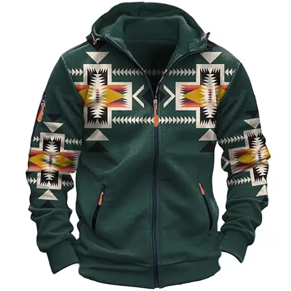 Blouson à capuche coloré imprimé géométrique