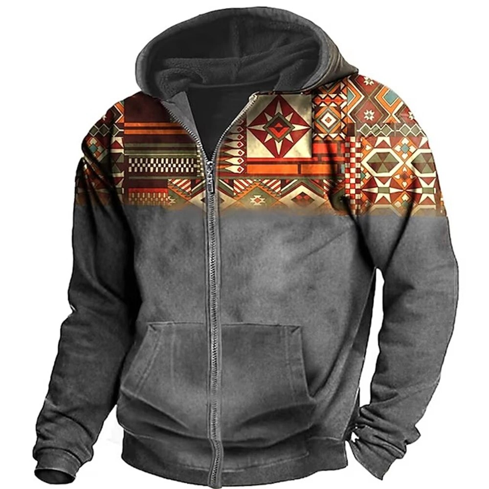Blouson à capuche coloré imprimé géométrique