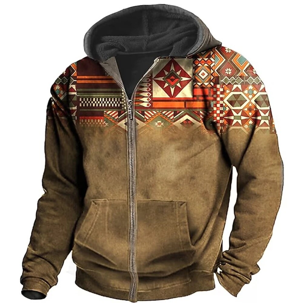 Blouson à capuche coloré imprimé géométrique