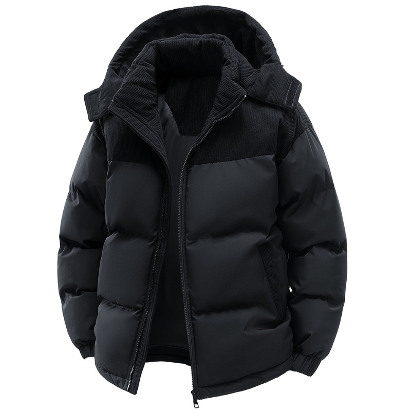 Veste Hiver Élégante Noire Capuche Détachable - LuxeStyle