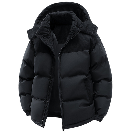 Veste Hiver Élégante Noire Capuche Détachable - LuxeStyle