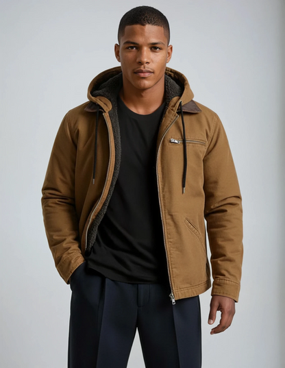 Veste en cuir brun homme avec doublure polaire - LuxeStyle