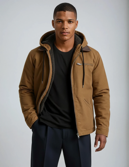 Veste en cuir brun homme avec doublure polaire - LuxeStyle