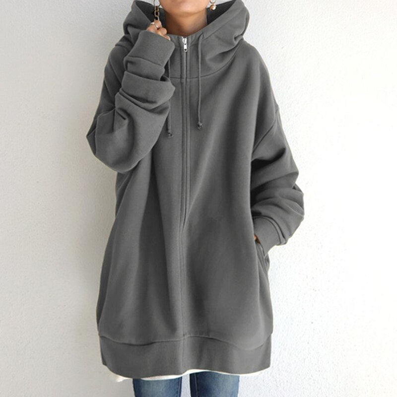 Sweat capuche large décontracté avec fermeture éclair et poches - BlxckFR