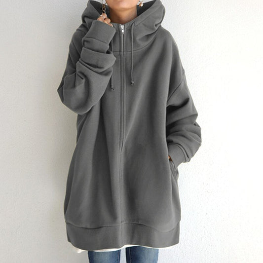 Sweat capuche large décontracté avec fermeture éclair et poches - BlxckFR