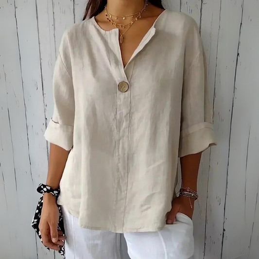 Chemisier Femme Lin Naturel Manches Longues - LuxeStyle