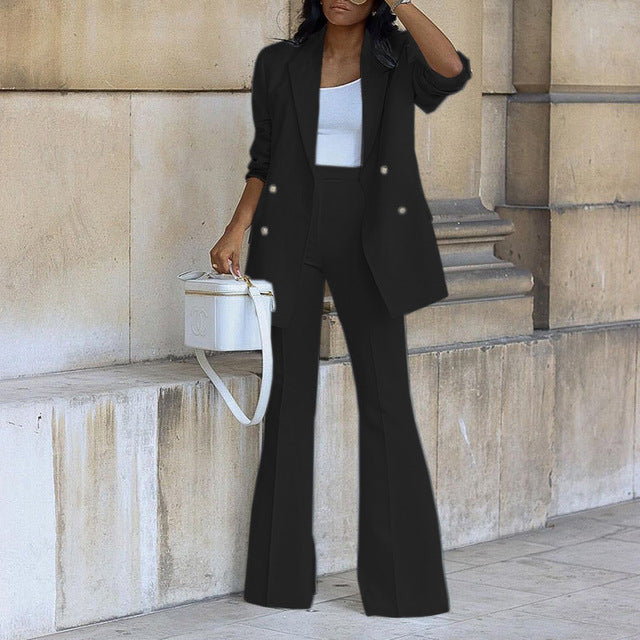 Costume Femme 2 Pièces - Veste Chic & Pantalon Élégant Taille Haute