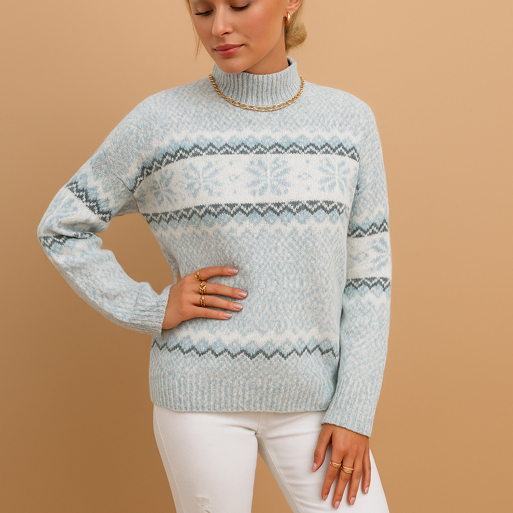 Pull Femme Hiver Laine Bleu Névé