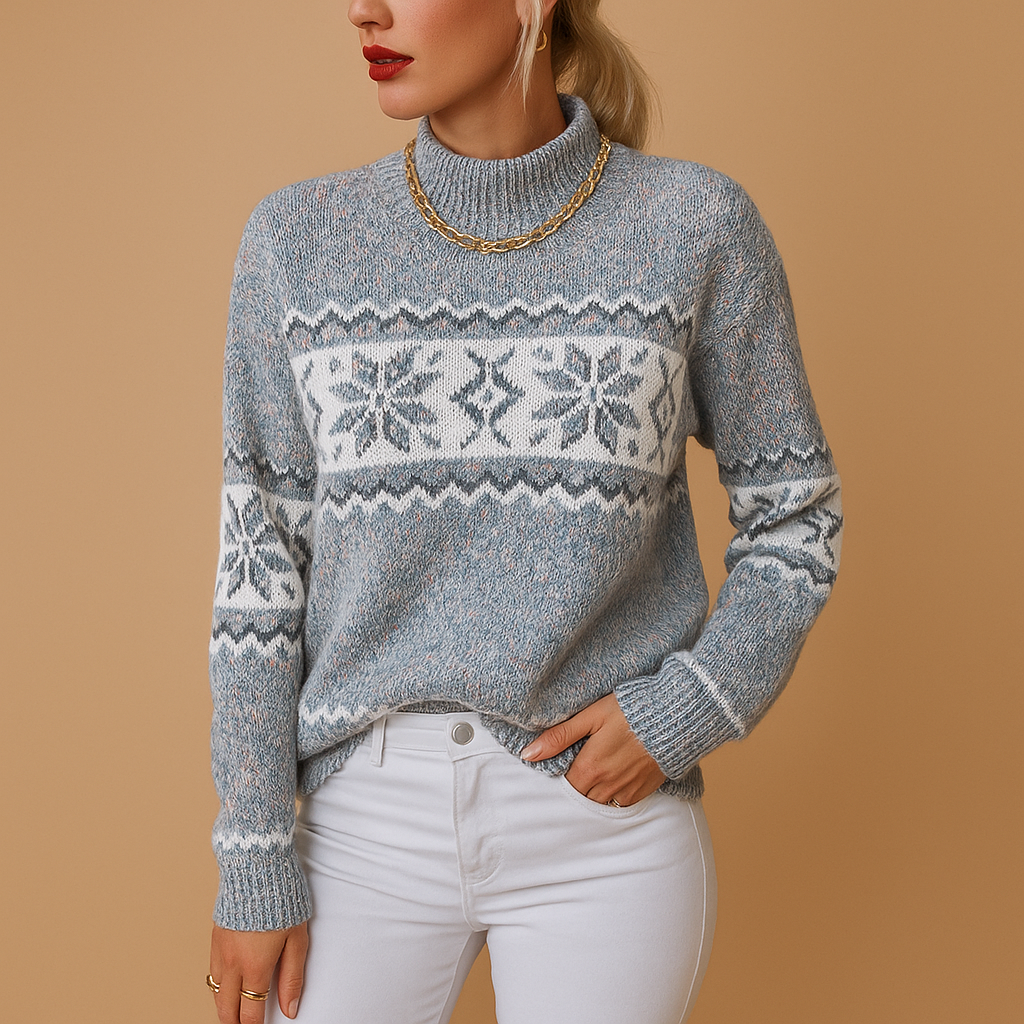 Pull Femme Hiver Laine Bleu Névé - LuxeStyle